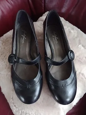 Footglove By M&S Womens Black Leather Shoes UK 7 Wider Fit Good Used Condition • £7.29