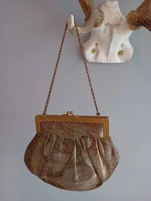 Vintage Ladies Small Handbag Gold Clasp Adjustable Chain Inc Mirror Clutch • £10.50