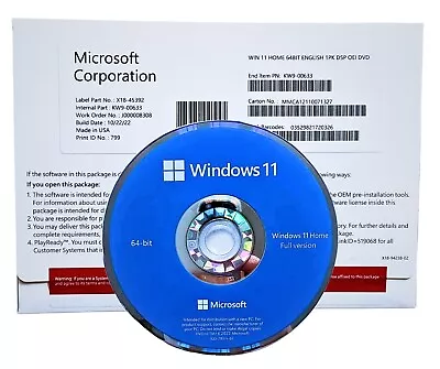 Microsoft Windows 11 Home 64Bit Full Version DVD+Product Key Sealed(KW9-00633) • £34.99