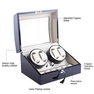 Luxury Automatic Dual Motor Watch Winder Display Box 4+6 Leather Storage Case • $169.99