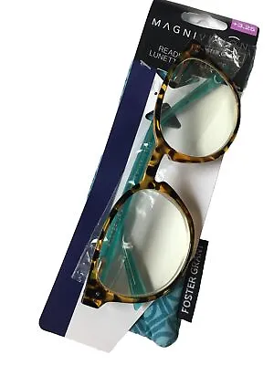 Reading GLASSES 🤓 Foster Grant +3.25 MAGNIVISION BRYN TEAL & Soft Case NEW • $15.62