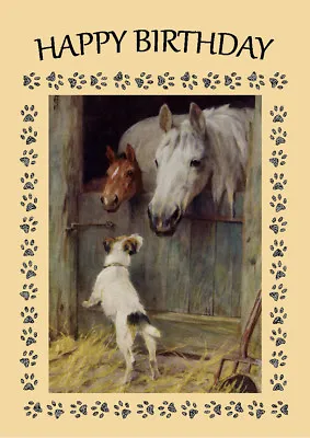 Jack Russell Terrier Dog And Horses Birthday Greetings Note Card  • £2.50