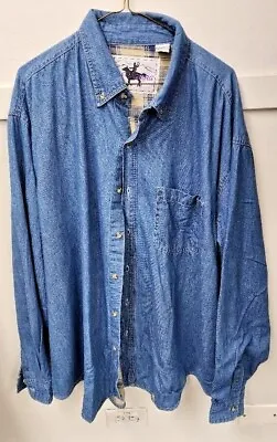 Men's Blue Denim Long Sleeve Button Down Shirt 100% Cotton Sizes L XL 2X • $8.99