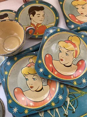 Vintage 1950s Disney Tinplate Tin Toy Kitchen Cinderella Tea Set • $44.20