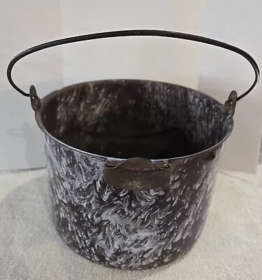 Vintage Graniteware / Enamelware Water Bucket Brown And White Swirl  Majestic  • $40