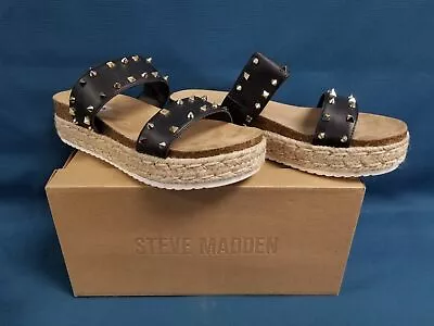 Steve Madden Jadyn Black Studded Platform Jute Slide Sandal Women's Size 9.5^ • $5.99