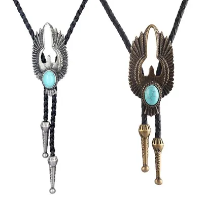 Bolo Tie For Men Western Cowboy Style Necktie With Alloy Eagle&Turquoise Buckle • £6.22