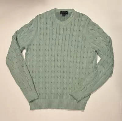 Brooks Brothers Men Cotton Cable Knit Crew Neck Sweater L Mint Green • $29