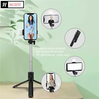 Selfie Stick Tripod Bluetooth Remote Wireless And Fill Light For IPhone Samsung • £8.99