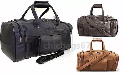 Ladies Mens Leather Holdall Gym Travel Duffle Sports Cabin Cowhide Leather Bag  • £49.99