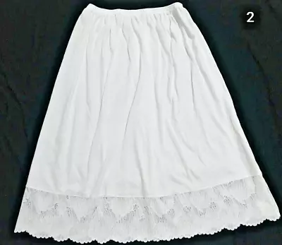 Womens Petticoat Half Slip Long Lace Trim Underskirt White Slips Cotton Skirt • £7.28