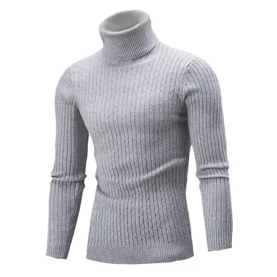 Mens Knitted Sweater Winter Warm Turtle Neck Jumper Pullover Casual Knitwear Top • $15.83
