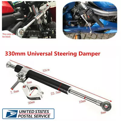 330mm Aluminum Motorcycle ATV Steering Damper 6 -Way Adjust Stabilizer Linear US • $37.79