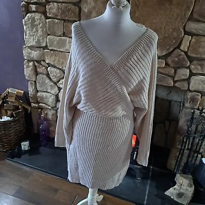 Boohoo Off Shoulder Rib Knit Jumper Dress Stone Size M NEW WITH A DEFECT • £13.99