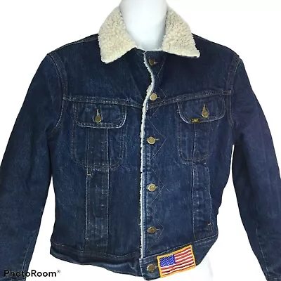 Vintage Lee Storm Rider Sherpa Jean Jacket Sz 44R Denim Coat USA Made 70s 80s • $89.99