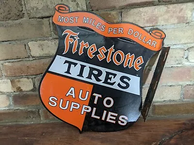 Vintage Double-sided Flange Firestone Tires Tire Porcelain Sign 16  X 15  • $329.99