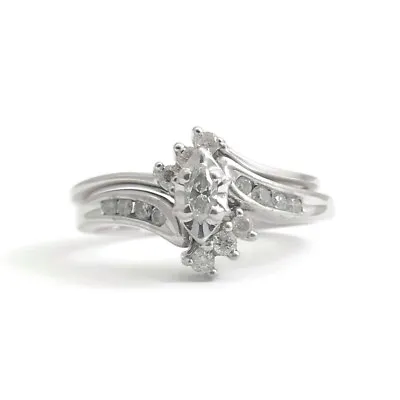 Vintage Marquise Diamond Engagement Ring Set 10K White Gold .22 CTW 3.59 Grams • $695