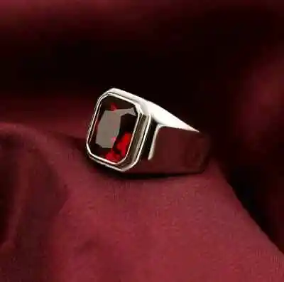 Garnet Silver Ring For Men 925 Sterling Silver Men’s Gemstone Ring Gift Fo R132 • $30.99