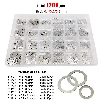 500/1200pcs M3-M8 304 A2 Stainless Steel Ultra Thin Flat Washer Shim Set Kit Box • $28.99