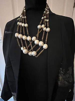 SALE; Miriam Haskell 50's;signed Necklace; Gold Chains; Large Pearls;statement • £84