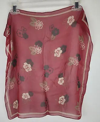 Silk Scarf Wrap Red Floral Square 19.5  X 19.5  Sheer Vintage • $14.30