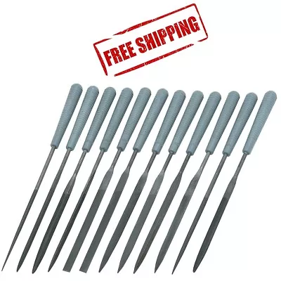 (12 Pc) HAND MINIATURE SIZE MINI SMALL NEEDLE METAL WORKING FILE TOOL SET KIT • $13.95