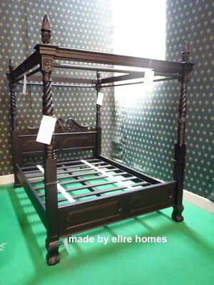 Choice Of Matt Black Or Natural Black Queen Anne Style Four Poster Mahogany Bed • $2272.59