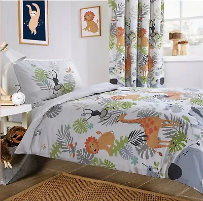 Safari Duvet Cover/ Curtains Kids Childrens Cotton Rich Giraffe Animal Bedding • £12.49