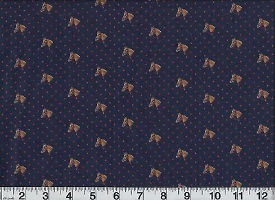 Vintage Fabric Horses On Blue With Polka Dots Premium Cotton • $9.34