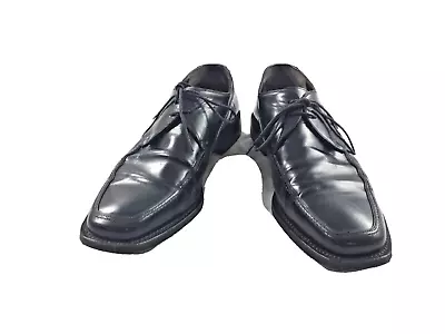 Salvatore Ferragamo Men's 11 D  Black Leather Apron Toe Lace Up Oxfords Shoes • $59.99