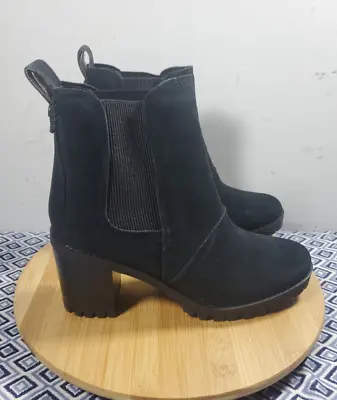 NEW UGG Hazel Ankle Black Boots Mole Suede  Block Heel Waterproof Women's 11 • $44.37