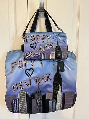 Coach Poppy NEW YORK Ombre Satin Leather Skyline Glam Tote Bag Purse & Wallet • $175