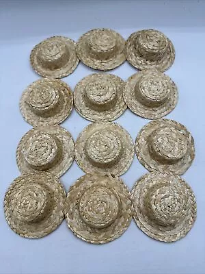 Lot Of 12 3.5  Miniature Mini Straw Hats Flat Top Bear Doll Decorative Craft • $9.95