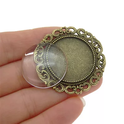 3 Sets Alloy Round Cameo Base Cabochon Setting Tray Bezel Brooch With 25mm Glass • £4.79