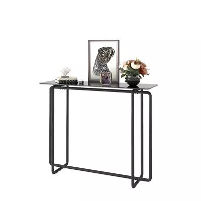 Modern Black Tempered Glass Console Table With Metal Frame • $106