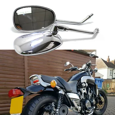 Pair Motorcycle Side Mirrors Chrome Oval For Yamaha VMAX 1700 1200 Virago 250 • $25.50