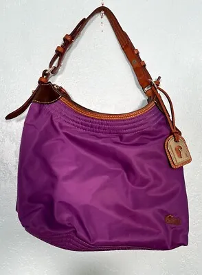 Dooney & Bourke Large Erica Nylon Tote Bright Purple Leather Suede Trim Strap • $54.56