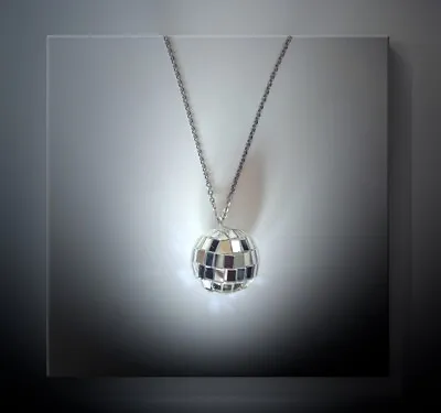 Disco Ball Necklace Pendant Jewellery 70’s Glitter Shiny Mirror Silver Abba • £9.99