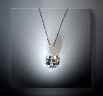 Disco Ball Necklace Pendant Jewellery 70’s Glitter Shiny Mirror Silver Abba • £5.99