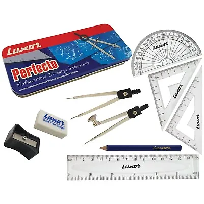 £5.49 • Buy LUXOR Perfecto Maths Geometry School Set Squares Protractor Ruler Compass Case