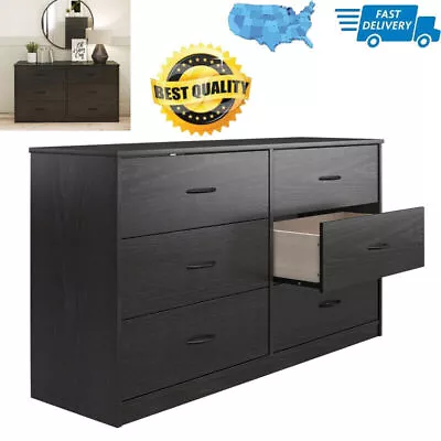 $144.21 • Buy Black Oak Classic 6 Drawer Dresser Bedroom Furniture Chest Of Drawers Cabinet US
