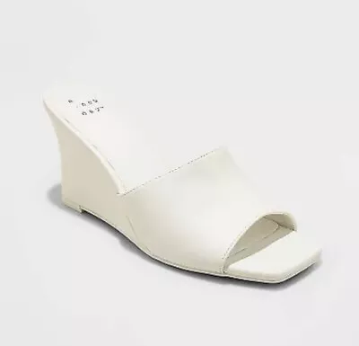 Women's Vivi Wedge Mule Heels - A New Day Off-White Size 8 • $15.99