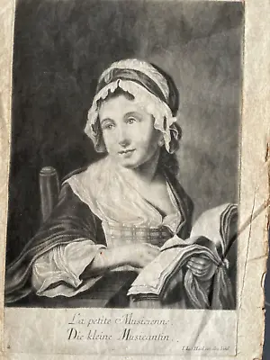 18th Century Johannn Jacob Haid Mezzotint Title La Petitie Musicienne • $90