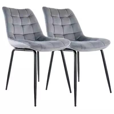 Elama 2 Piece Velvet Tufted Chair In Gray With Black Metal Legs • $187.47