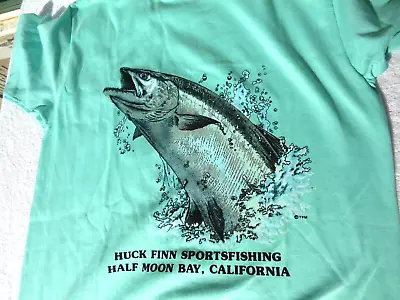 Vtg Salmon Fishing T Shirt Half Moon Bay CA Single Stitch Shiny Graphics M NWOT • $24