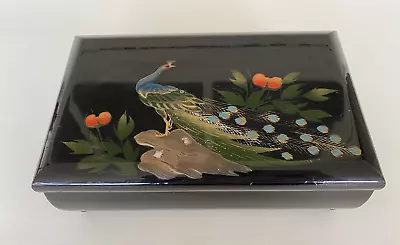 Vintage Oriental Hand Painted Musical Jewellery Box  Peacock Theme   24 X 15 X 9 • $75