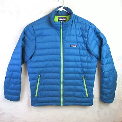 Patagonia Down Crater Puffer Jacket Men Medium  Turquoise Lime Green Full Zipper • $105