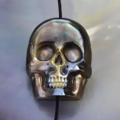 Skull Cabochon Bead Carved Mother-of-Pearl & Paua Abalone Shell Drilled 7.77 G • $28