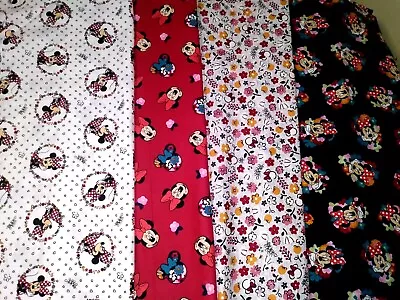 MINNIE MOUSE~4 Different 100% Cotton Fabric Print Lot~1/2 Yard Ea~2 Yds~Quilting • $17.99