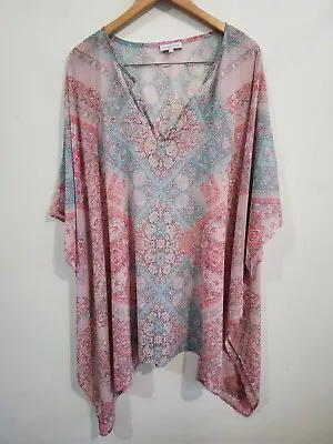 WAYNE COOPER Label Womens Kaftan Relaxed Beach Resort Batwing Blouse Top Size L • $19.20